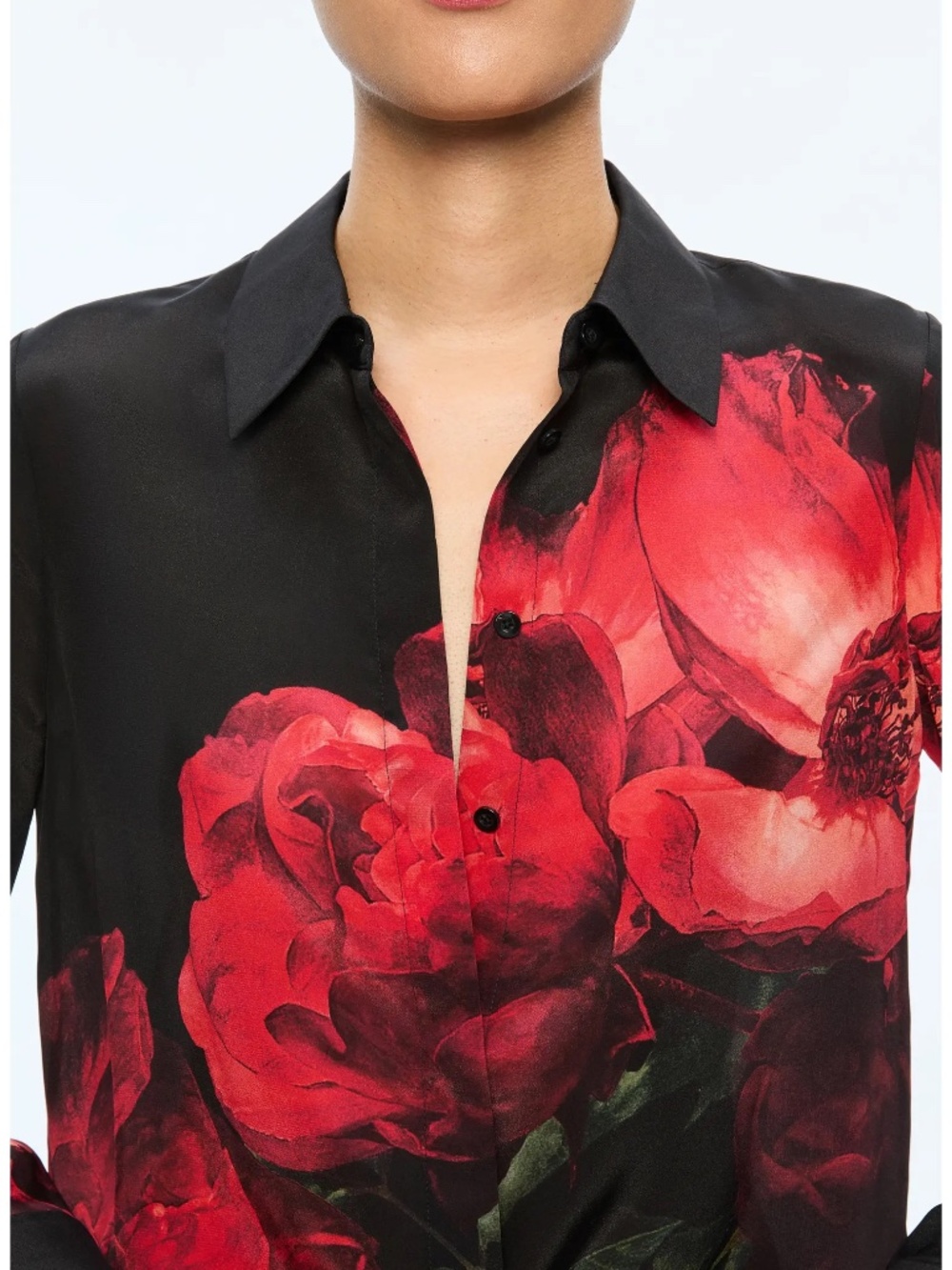 Alice + Olivia Brady Slim Peony Floral Silk Blouse size S - Picture 3 of 13